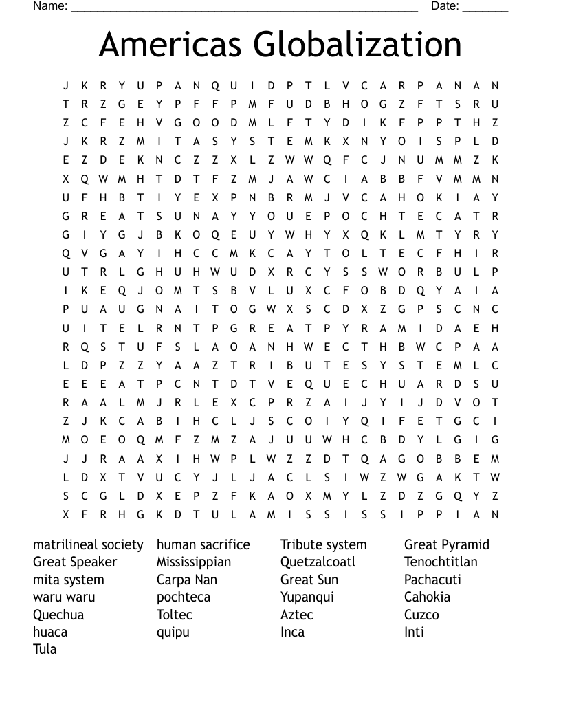 Americas Globalization  Word Search