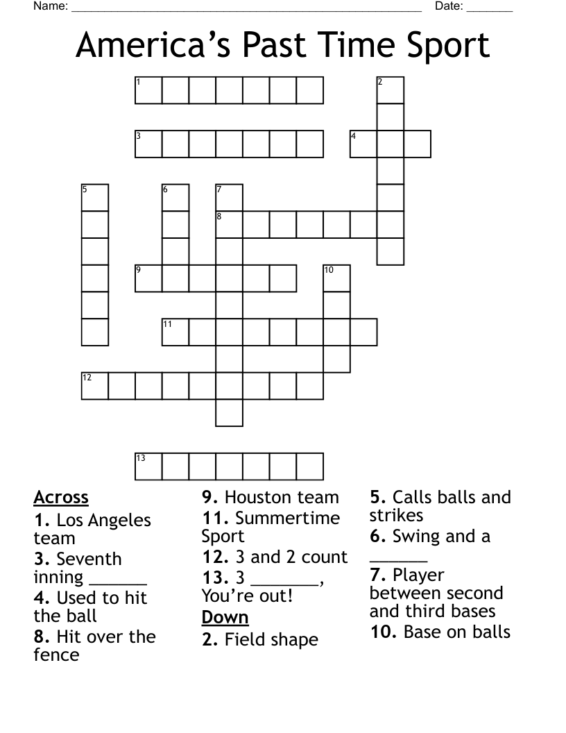America’s Past Time Sport Crossword