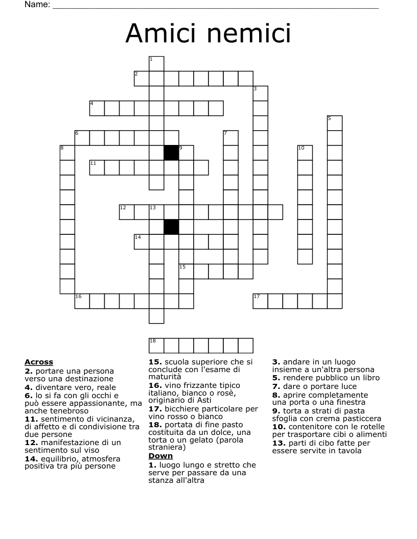 Amici nemici Crossword