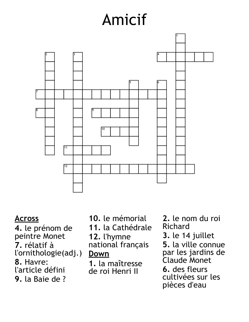 Amicif Crossword