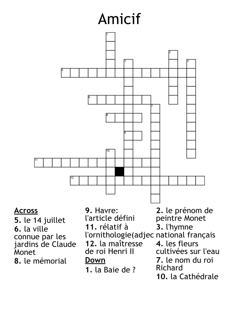 Amicif Crossword