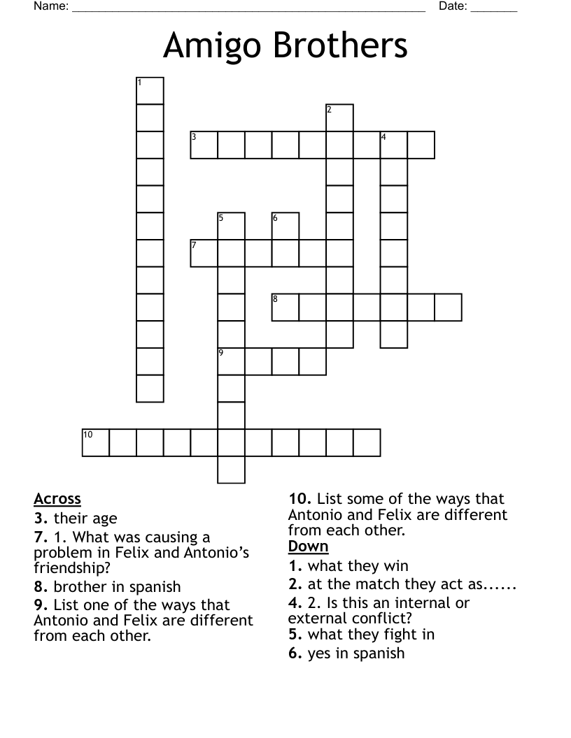 Amigo Brothers Crossword
