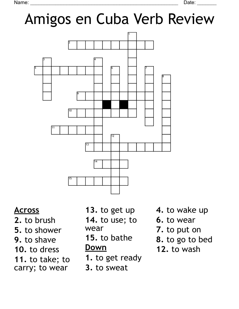 Amigos en Cuba Verb Review Crossword