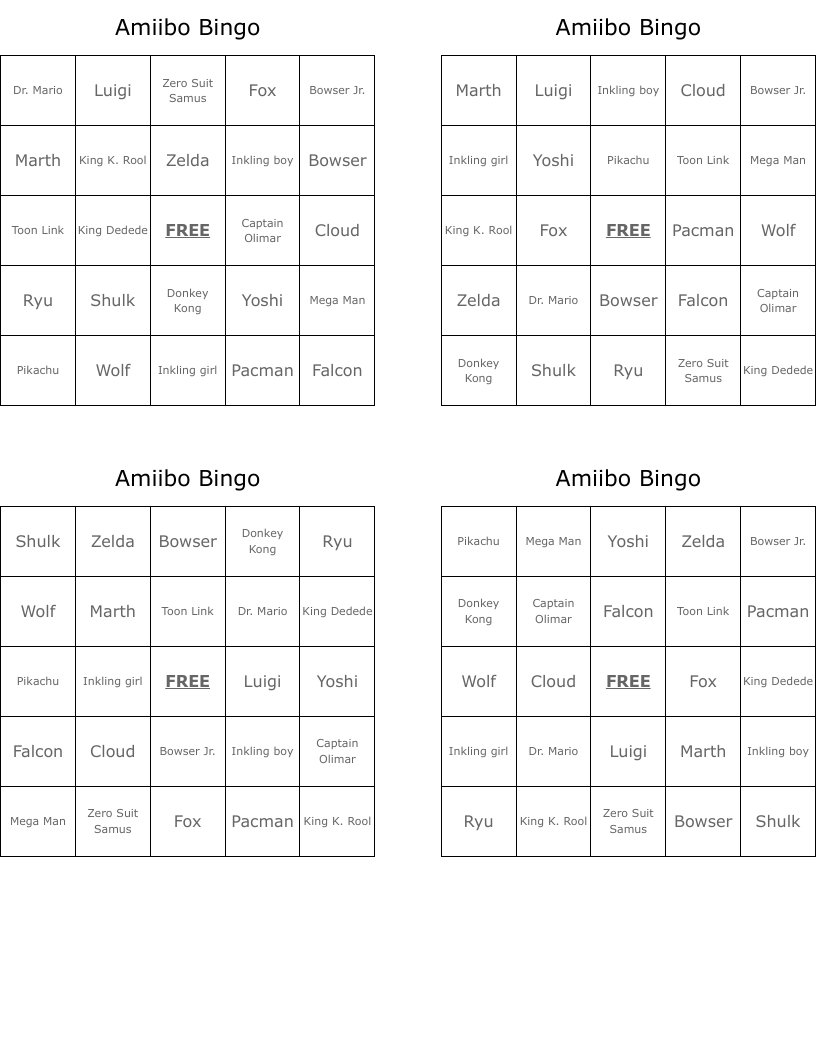 Amiibo Bingo