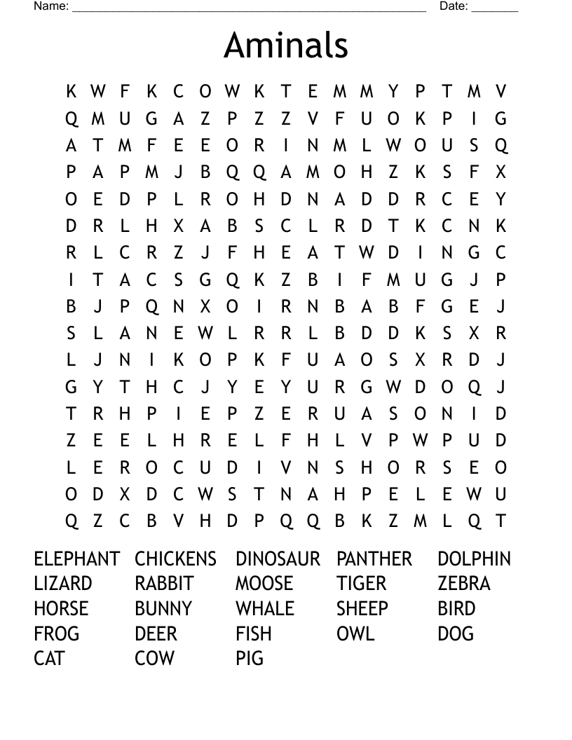 Aminals Word Search