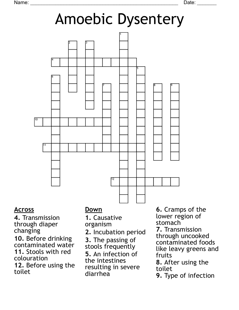 Amoebic Dysentery  Crossword