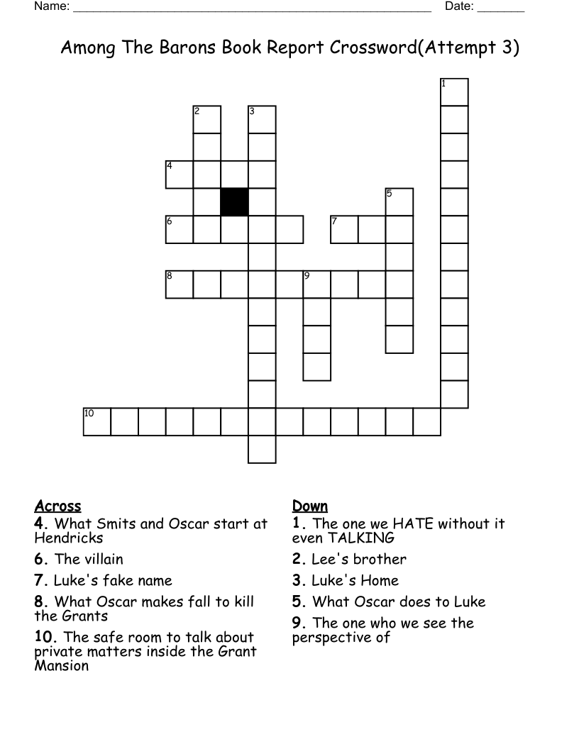 Among The Barons Book Report Crossword(Attempt 3)