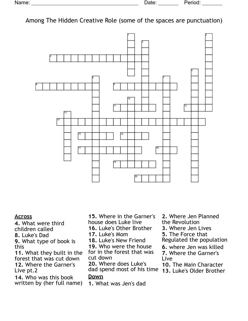 Among The Hidden Creative Role (some of the spaces are punctuation) Crossword
