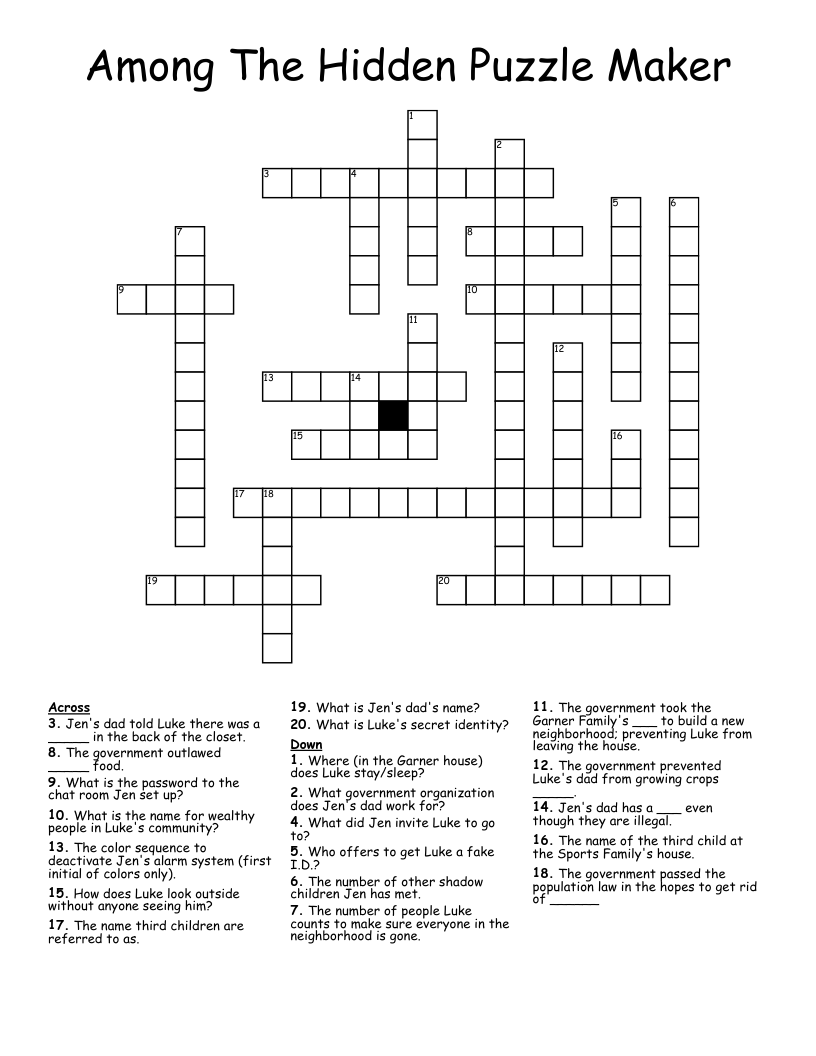 Among The Hidden Puzzle Maker Crossword
