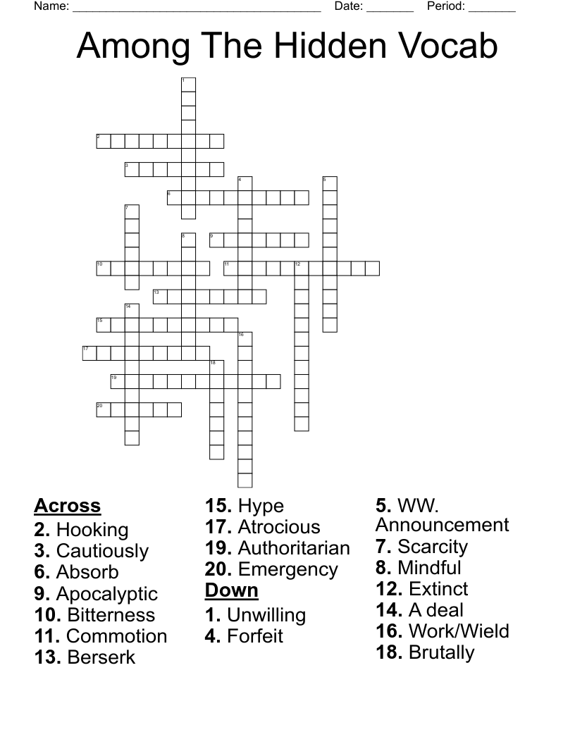 Among The Hidden Vocab Crossword