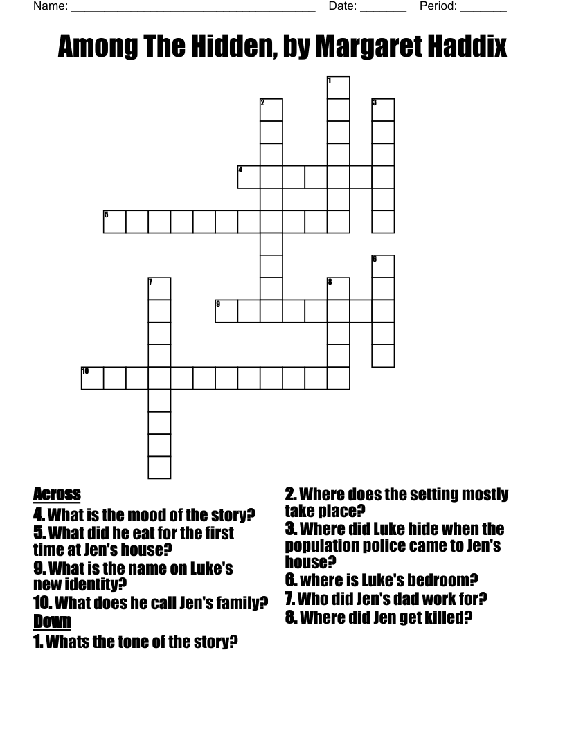 Among The Hidden, by Margaret Haddix Crossword