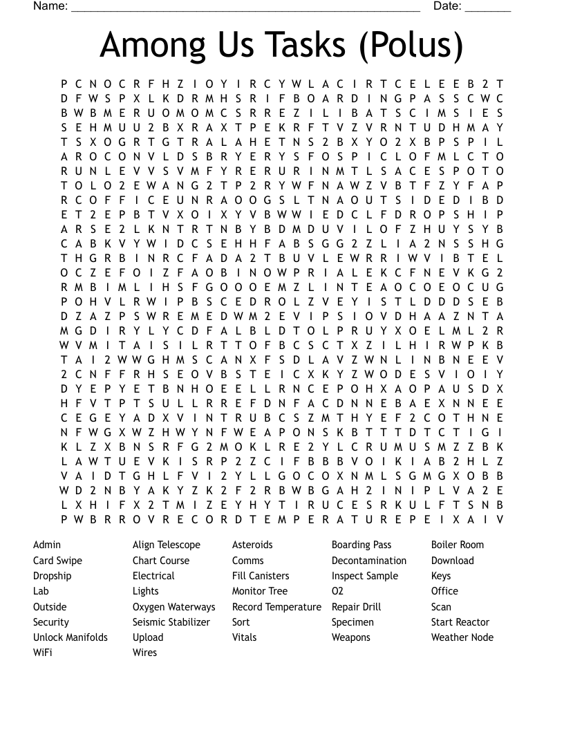 Among Us Tasks (Polus) Word Search