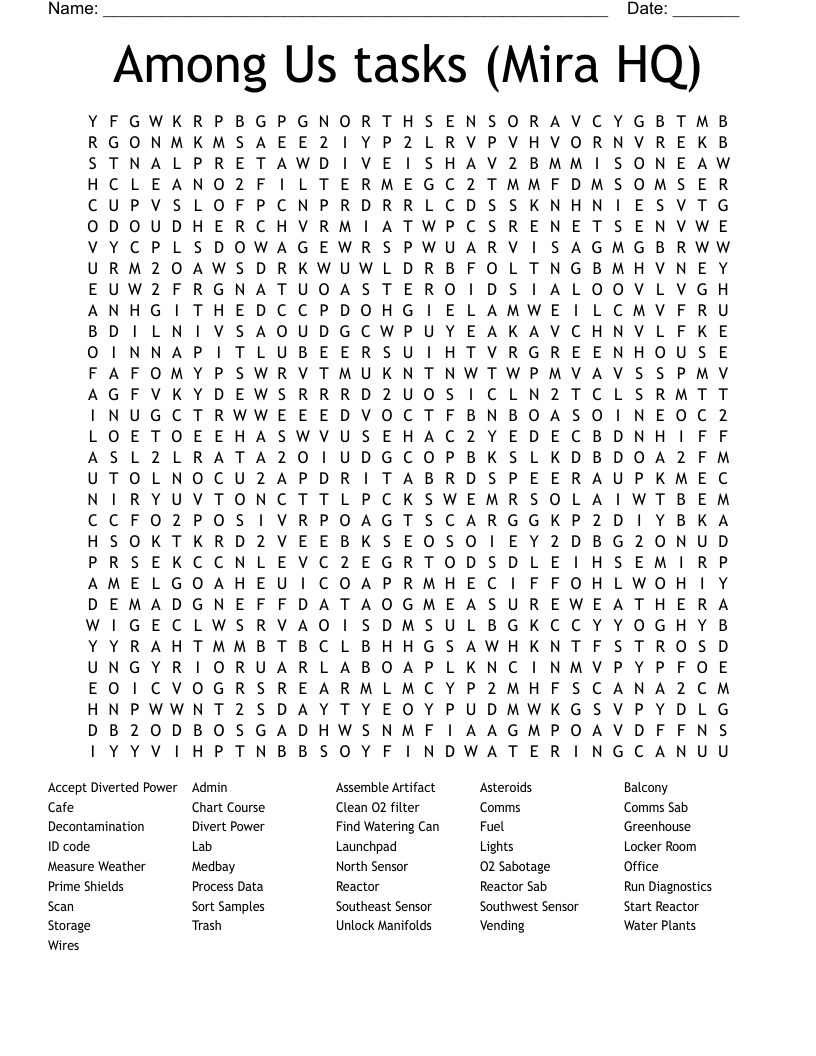 Among Us tasks (Mira HQ) Word Search