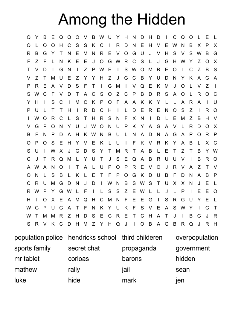 Among the Hidden Word Search