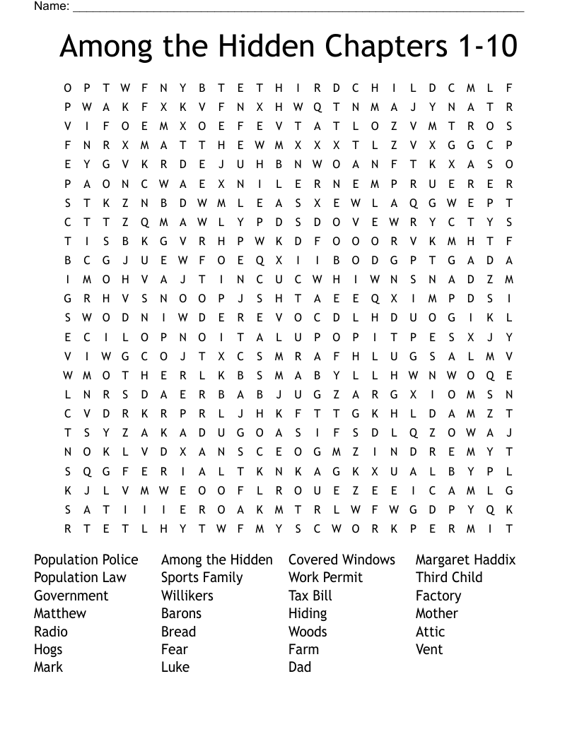 Among the Hidden Chapters 1-10 Word Search