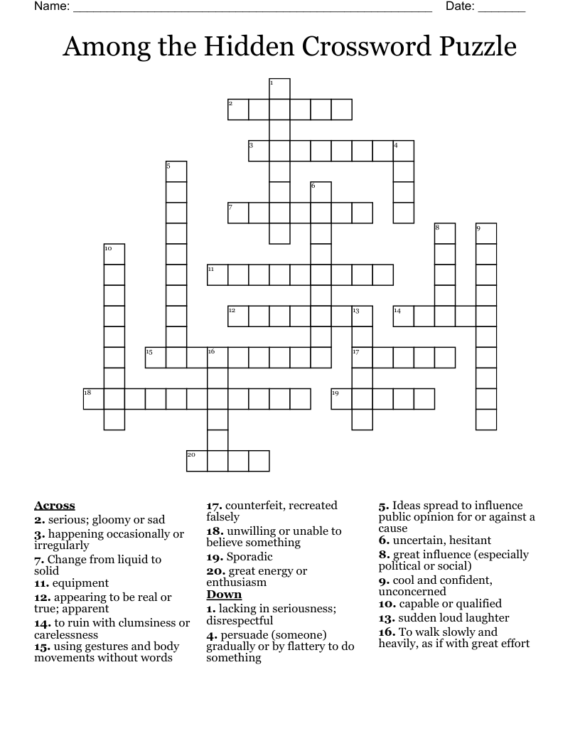 Among the Hidden Crossword Puzzle 