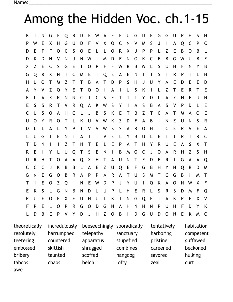 Among the Hidden Voc. ch.1-15 Word Search
