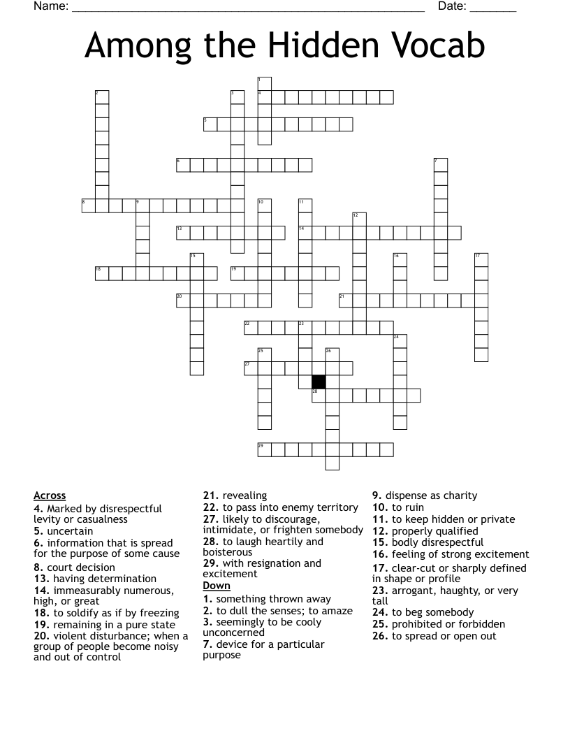 Among the Hidden Vocab Crossword