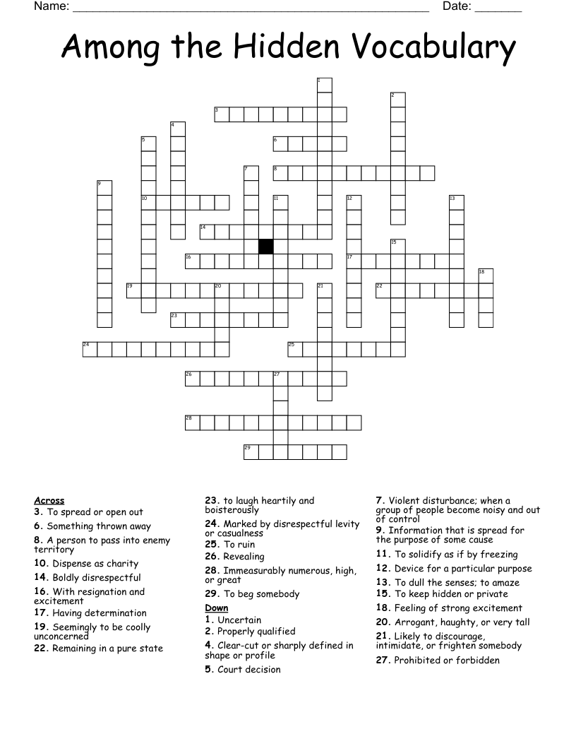 Among the Hidden Vocabulary Crossword