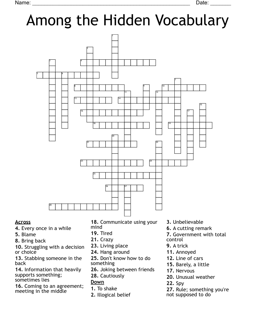 Among the Hidden Vocabulary Crossword
