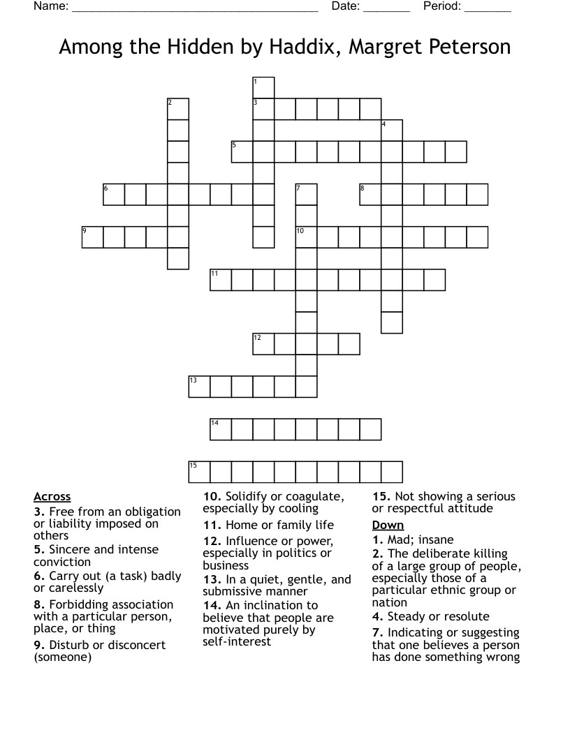 Among the Hidden by Haddix, Margret Peterson Crossword