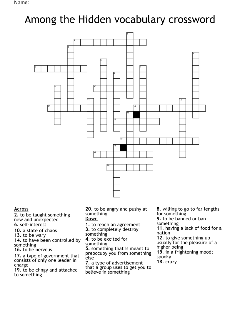 Among the Hidden vocabulary crossword