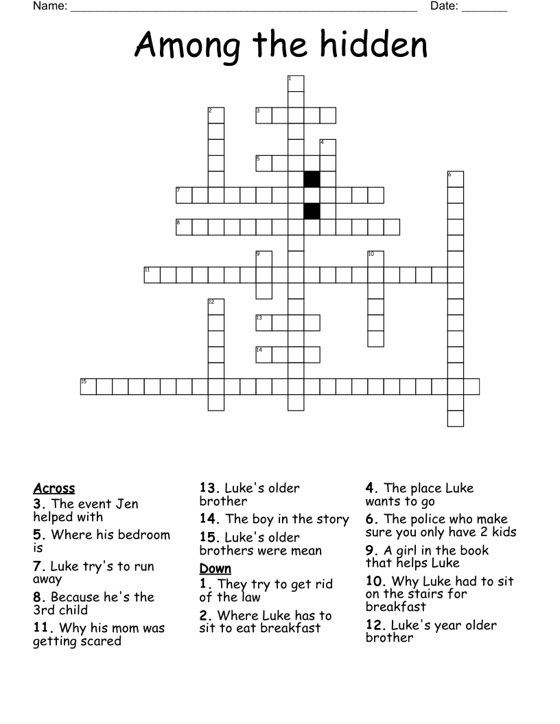 Among the hidden  Crossword