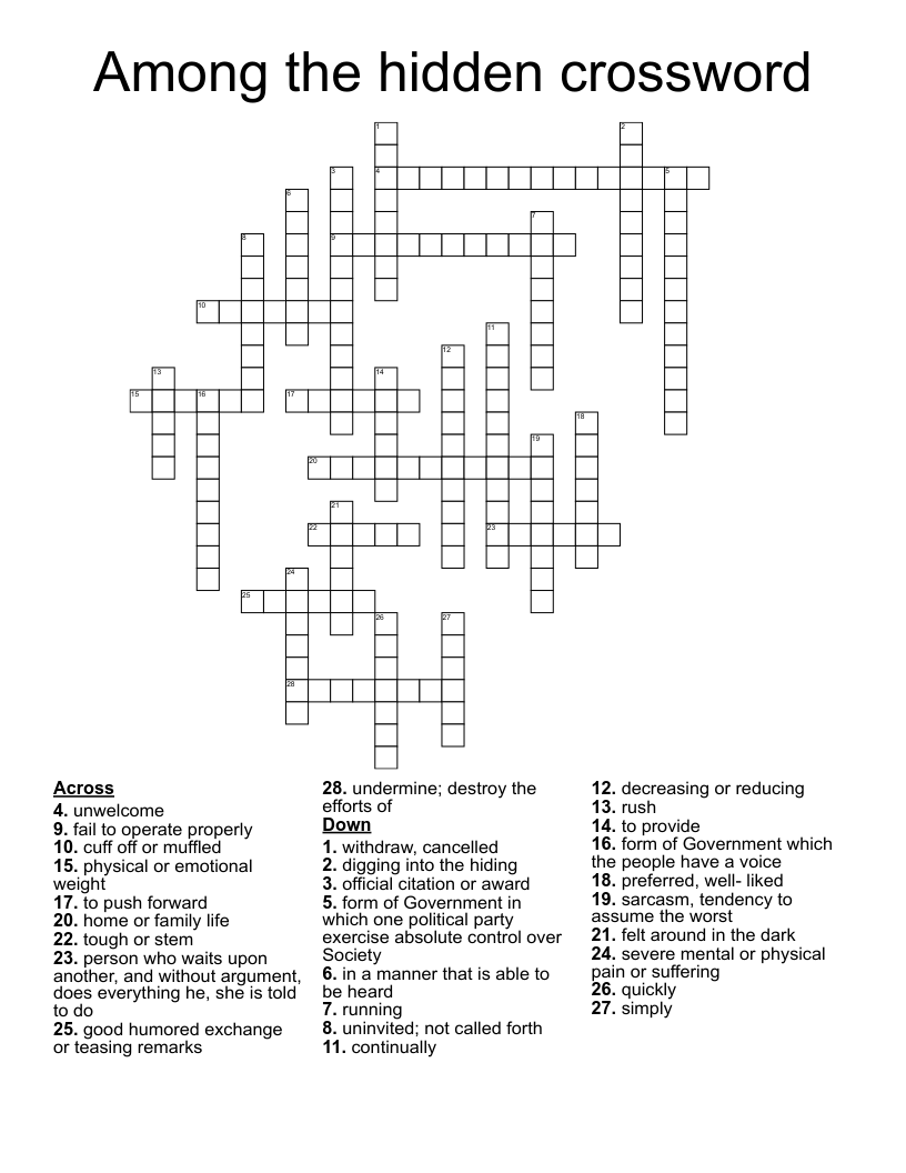 Among the hidden crossword