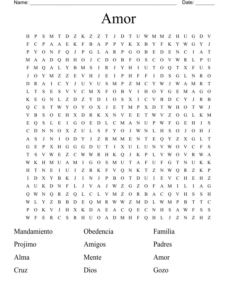 Amor Word Search