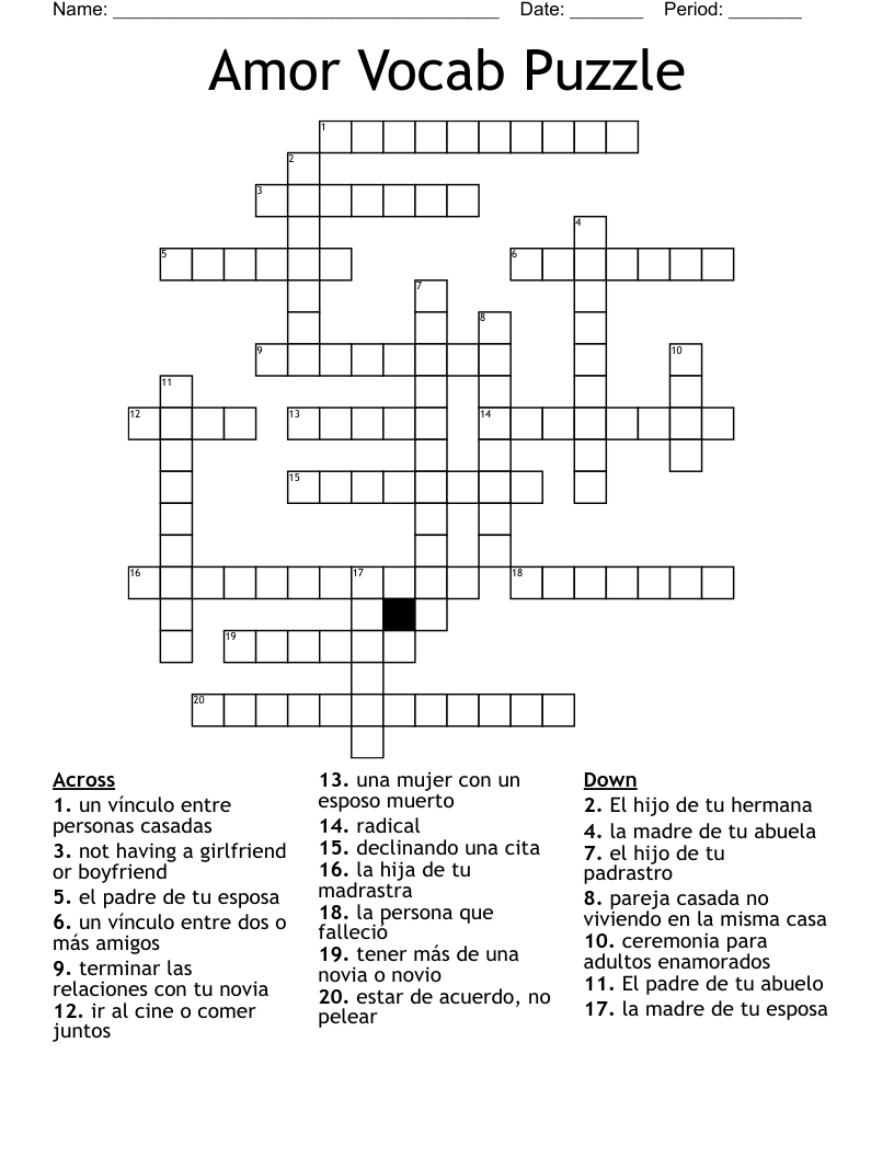Amor Vocab Puzzle Crossword