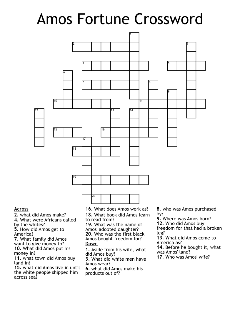 Amos Fortune Crossword