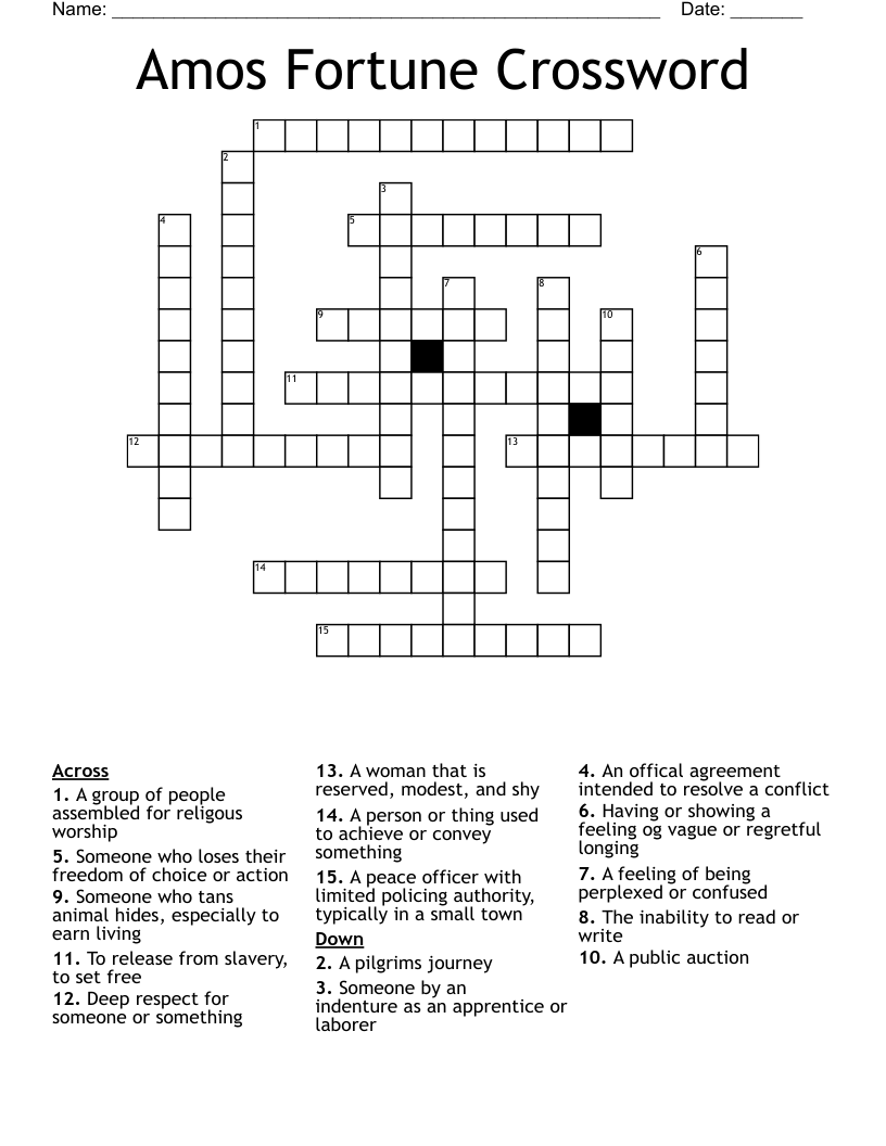 Amos Fortune Crossword