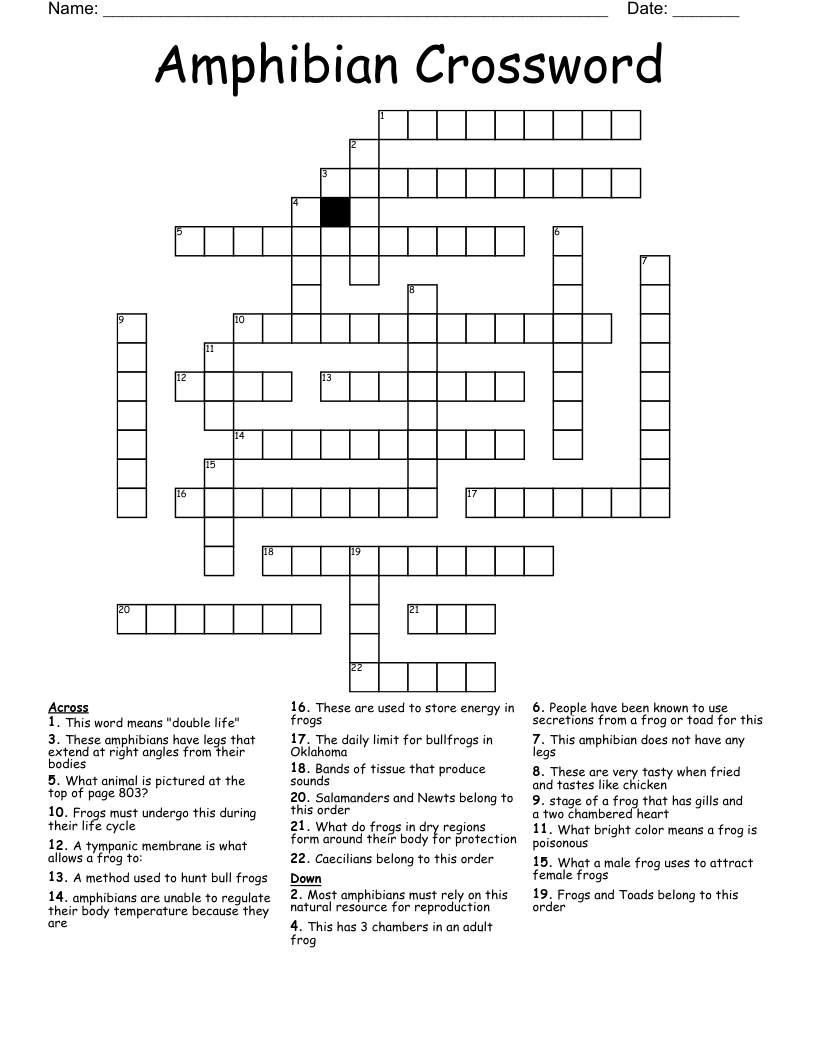 Amphibian Crossword