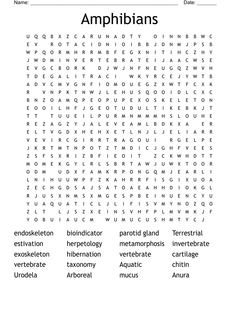 Amphibians Word Search