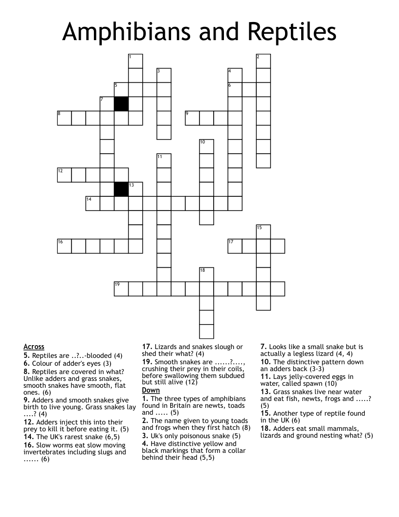 Amphibians and Reptiles Crossword