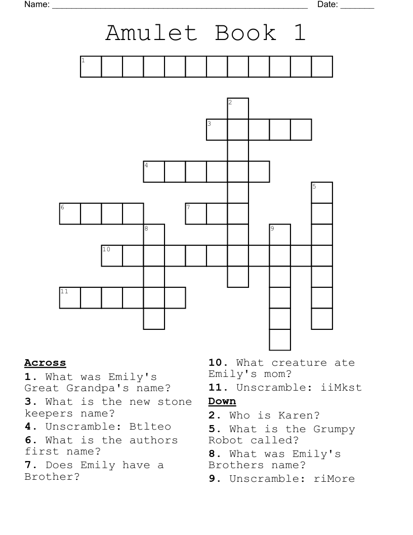Amulet Book 1 Crossword