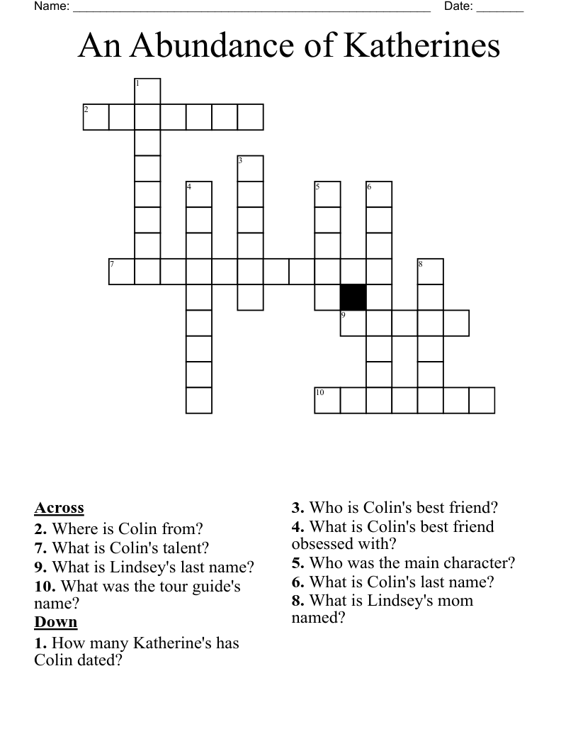 An Abundance of Katherines Crossword