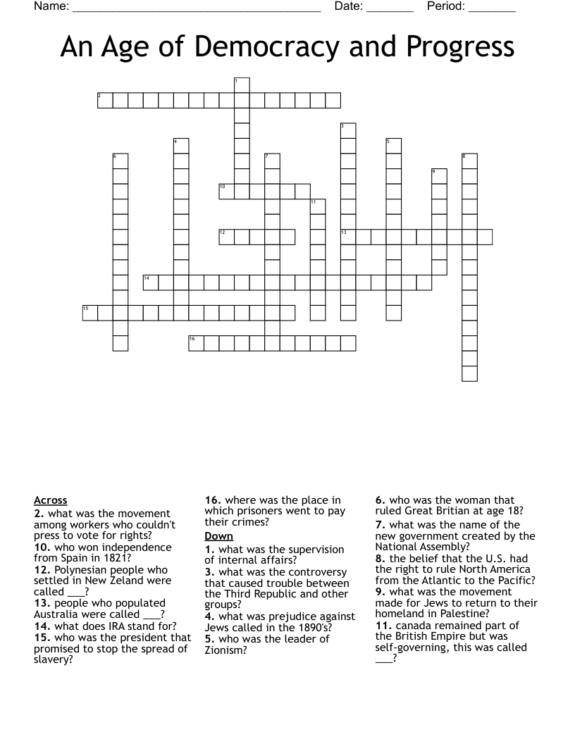 An Age of Democracy and Progress Crossword