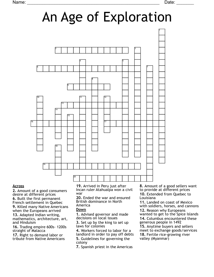 An Age of Exploration  Crossword