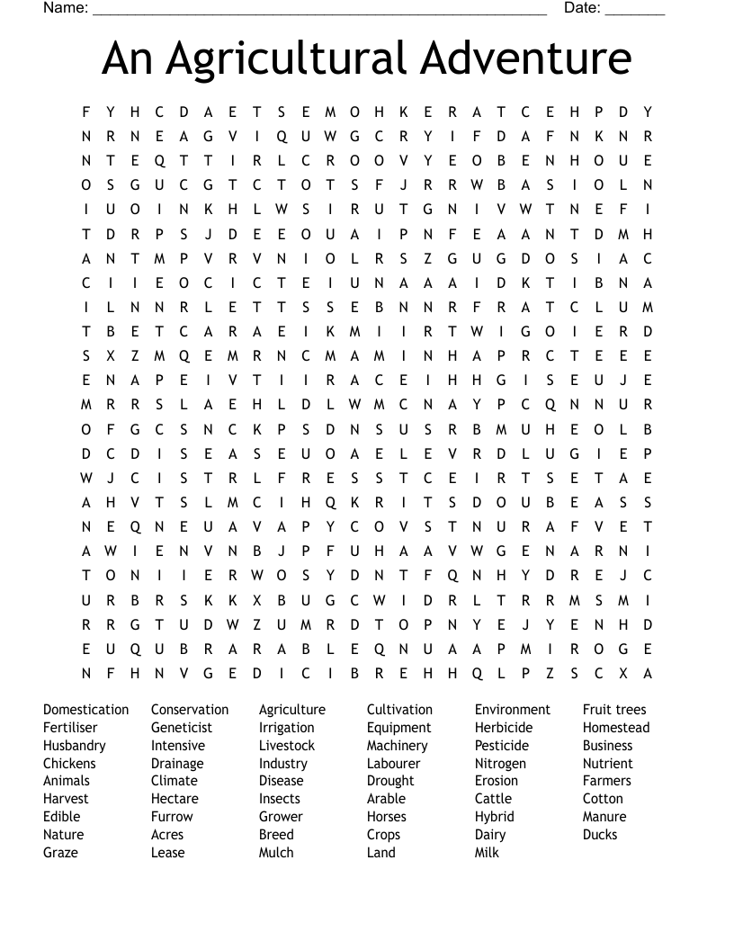 An Agricultural Adventure Word Search