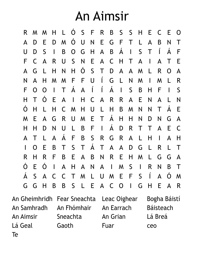 An Aimsir Word Search