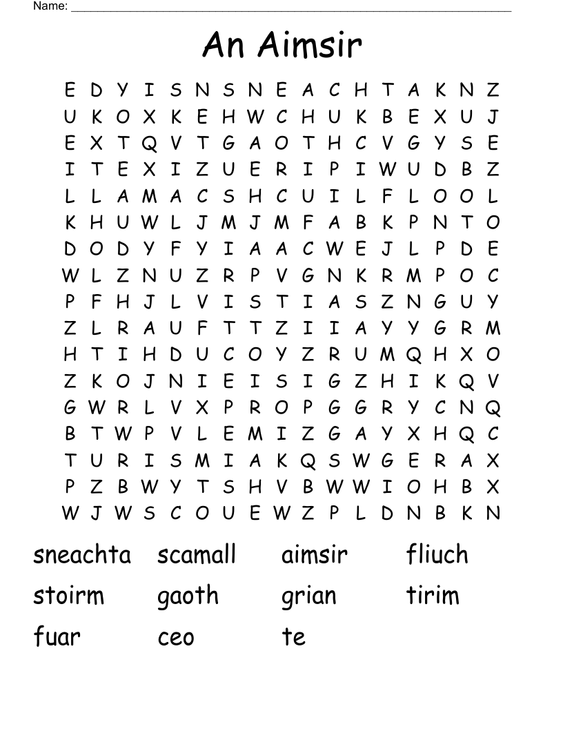 An Aimsir  Word Search
