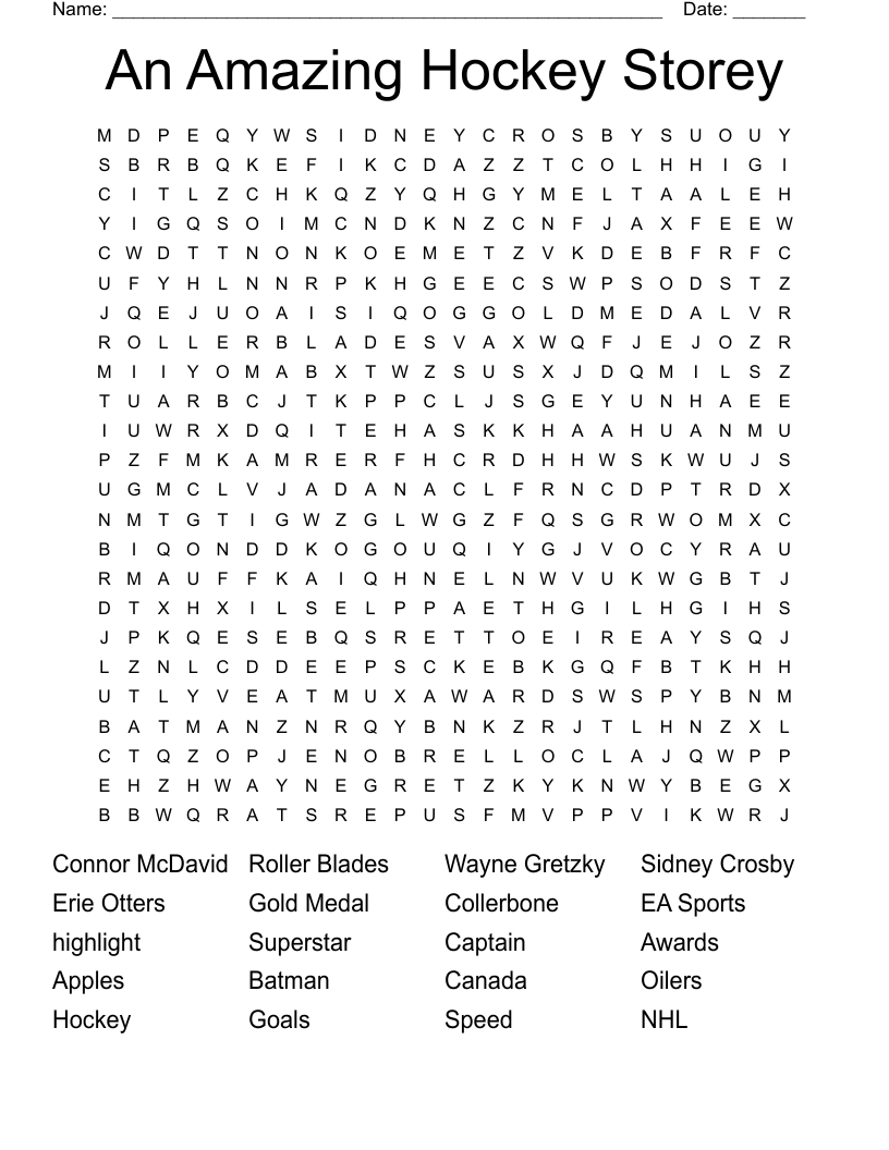 An Amazing Hockey Storey Word Search