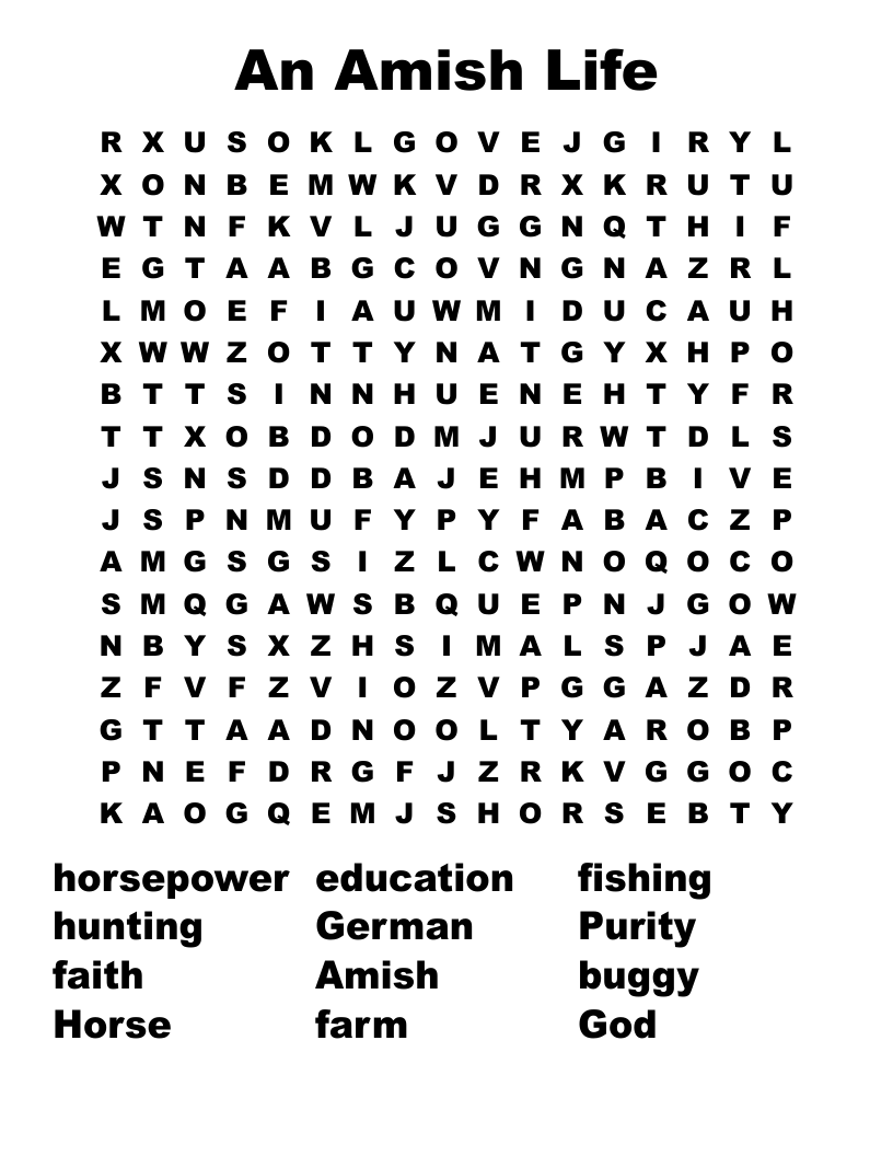 An Amish Life Word Search