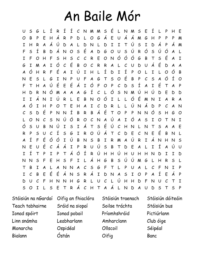 An Baile Mór Word Search