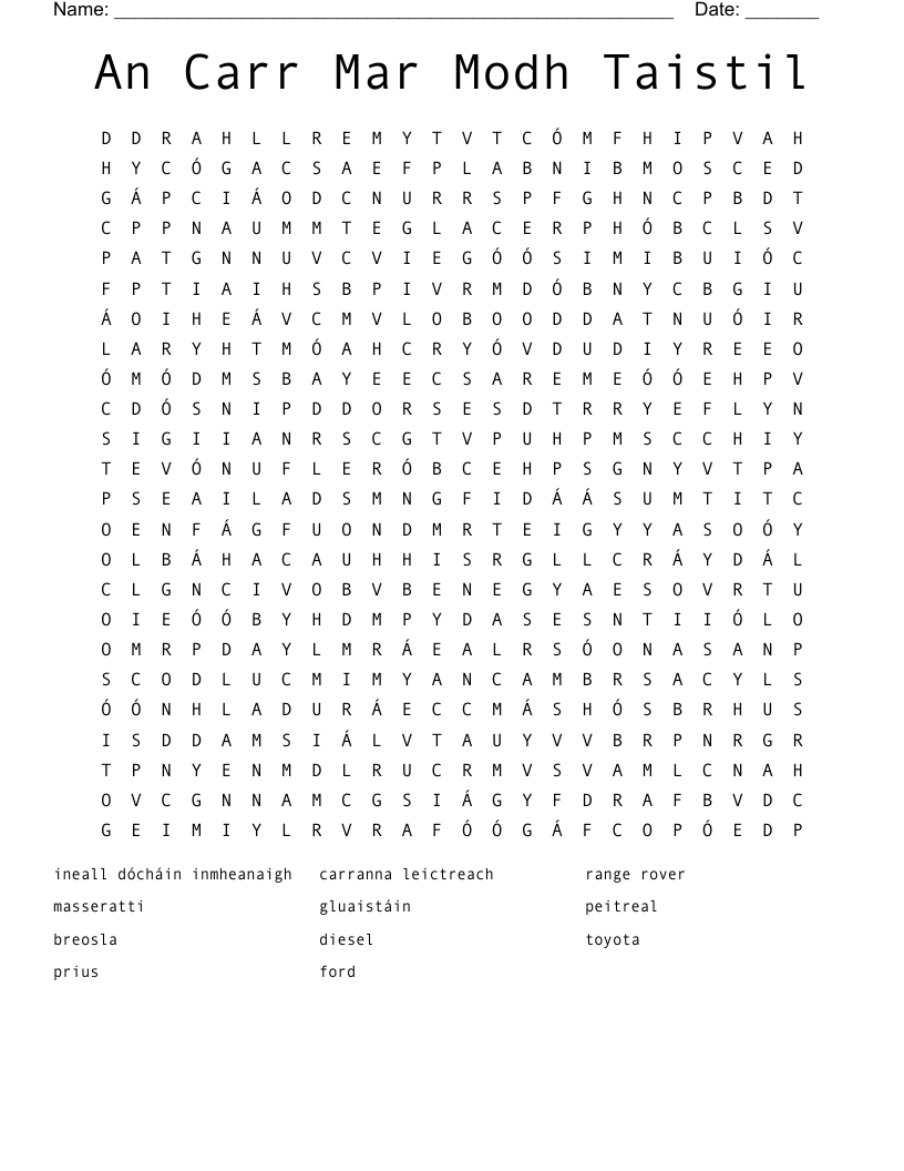 An Carr Mar Modh Taistil Word Search