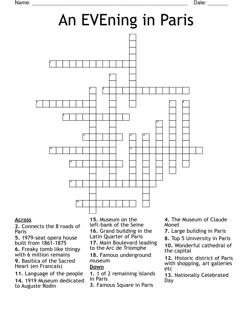An EVEning in Paris Crossword