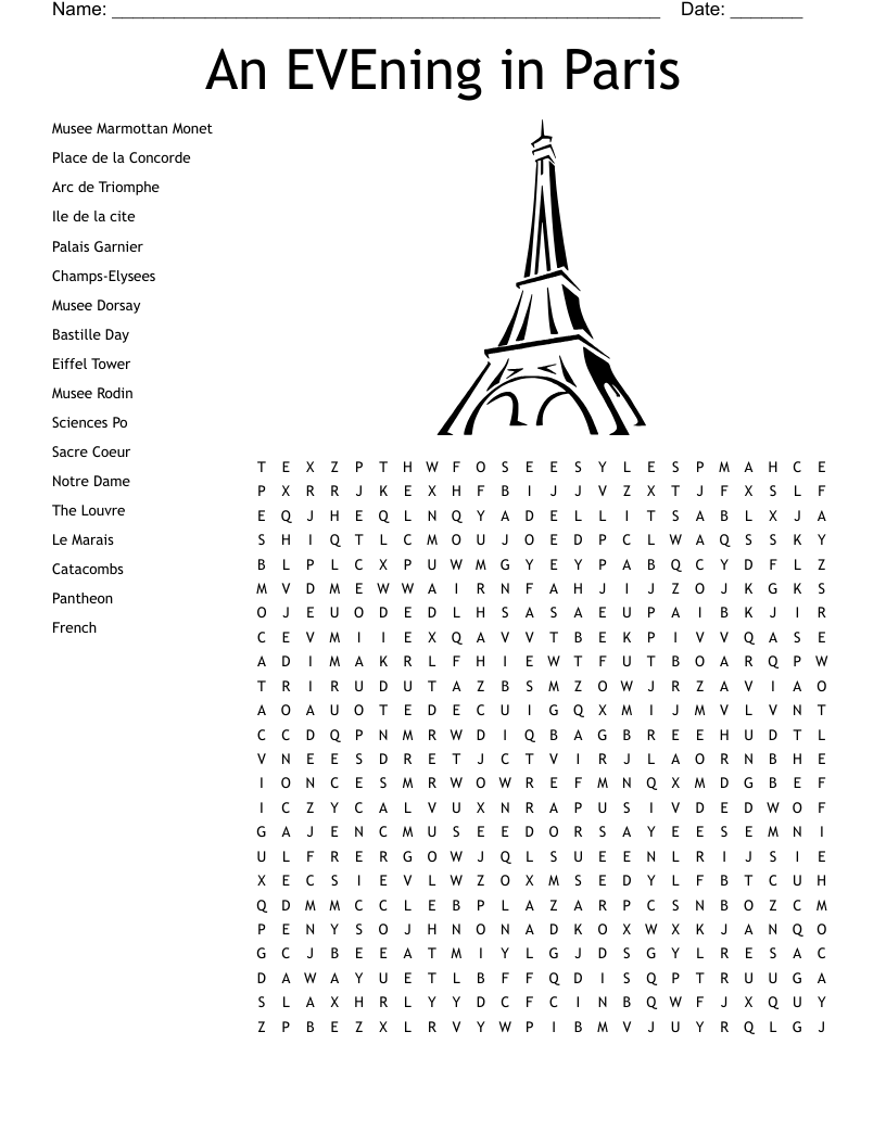 An EVEning in Paris Word Search