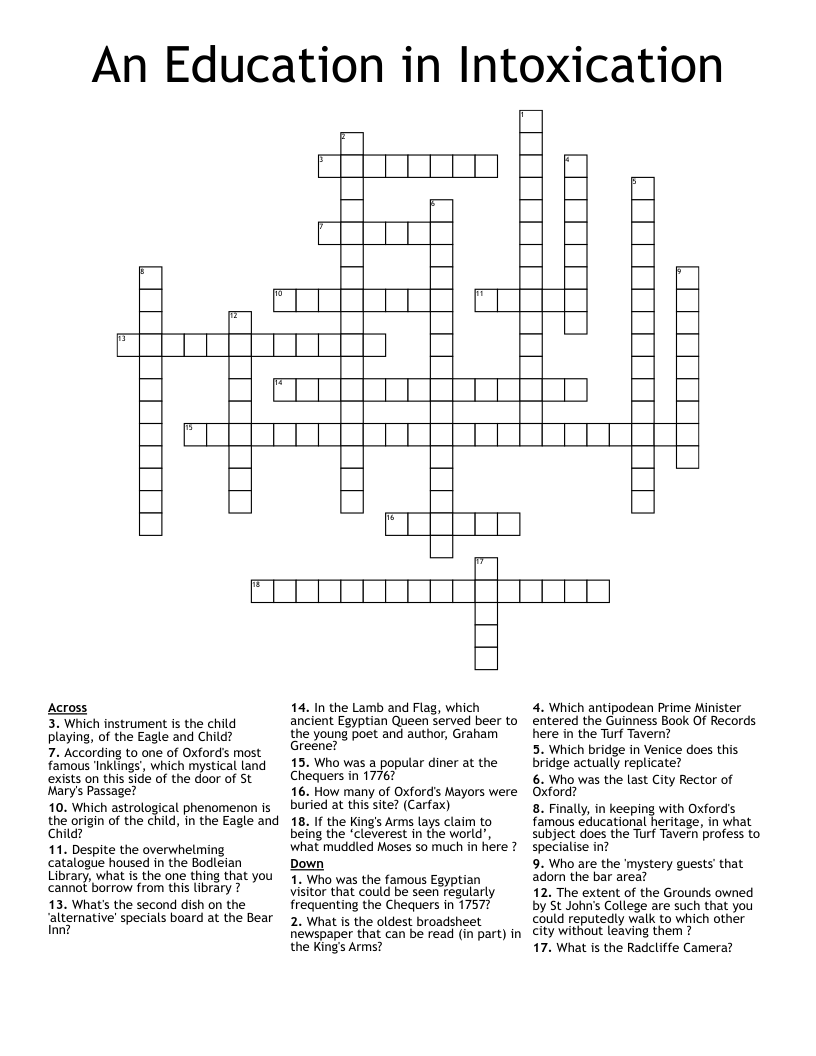 An Education in Intoxication  Crossword