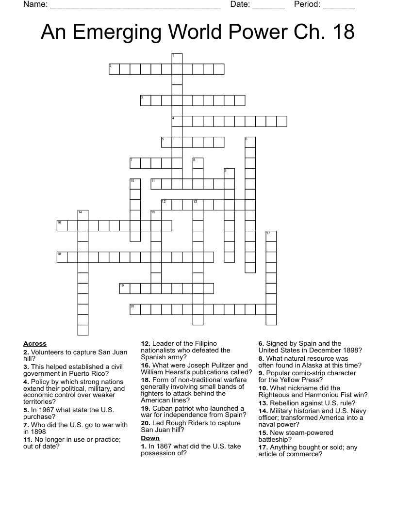 An Emerging World Power Ch. 18 Crossword